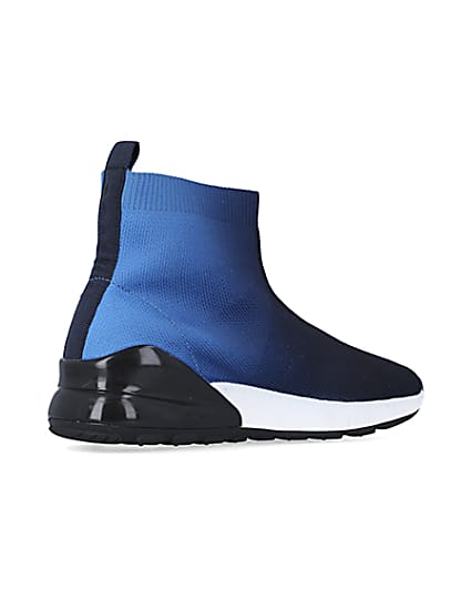 360 degree animation of product Boys Blue Knit Sock High Top trainers frame-13