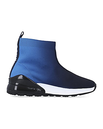 360 degree animation of product Boys Blue Knit Sock High Top trainers frame-15