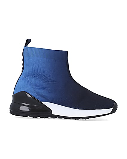 360 degree animation of product Boys Blue Knit Sock High Top trainers frame-16