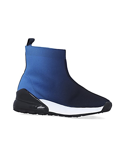 360 degree animation of product Boys Blue Knit Sock High Top trainers frame-17