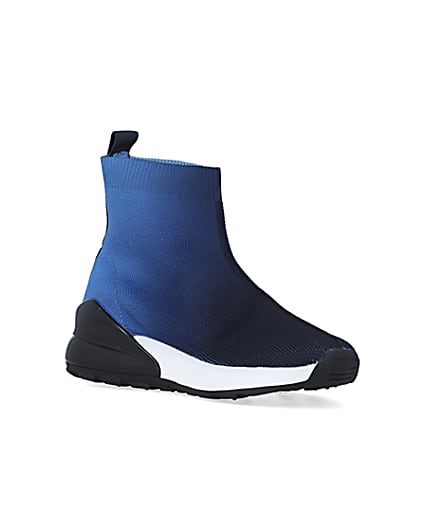 360 degree animation of product Boys Blue Knit Sock High Top trainers frame-18