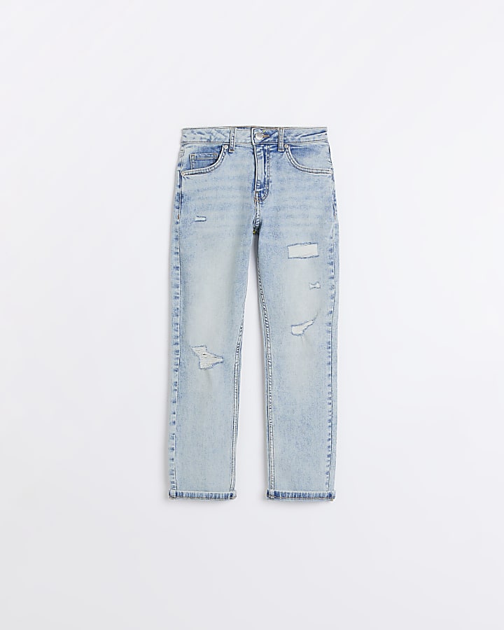 Boys blue light wash ripped slim fit Jeans