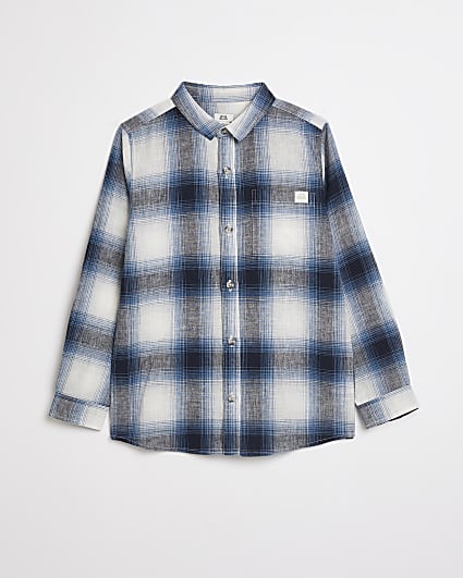 Boys blue linen cotton check shirt