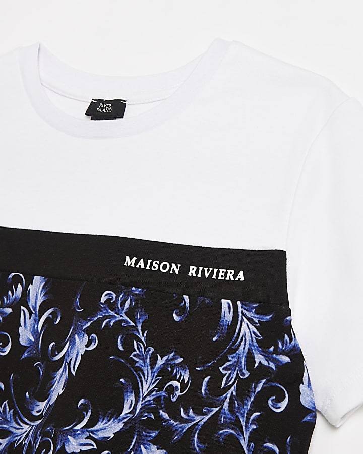 Boys blue Maison Riviera print block t-shirt