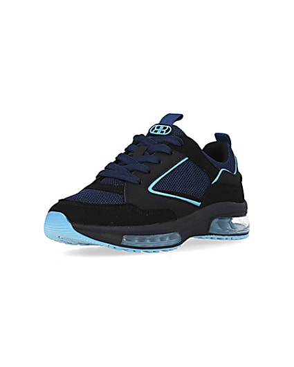 360 degree animation of product Boys Blue Mesh Bubble sole Runner trainers frame-0