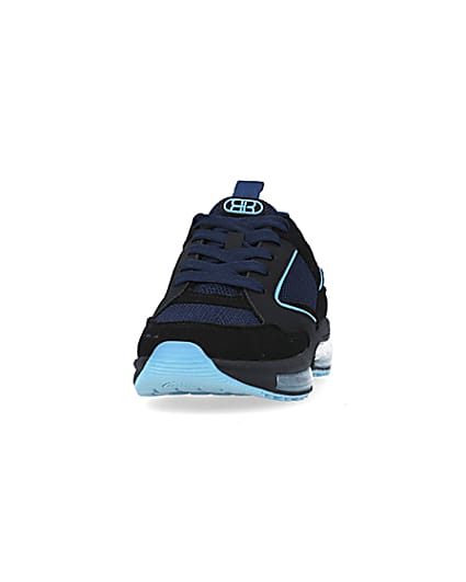 360 degree animation of product Boys Blue Mesh Bubble sole Runner trainers frame-22