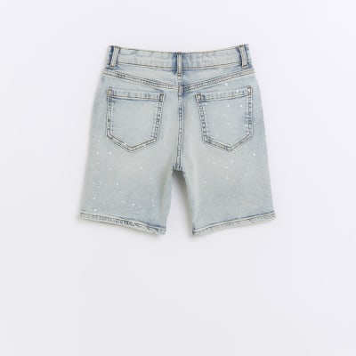 Boys blue Paint Splat ripped Denim Shorts
