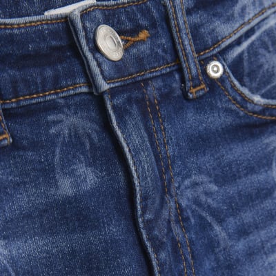 Boys Blue Palm Print Denim Shorts