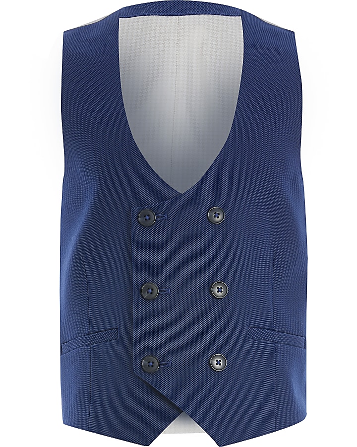 Boys blue pindot double breasted waistcoat