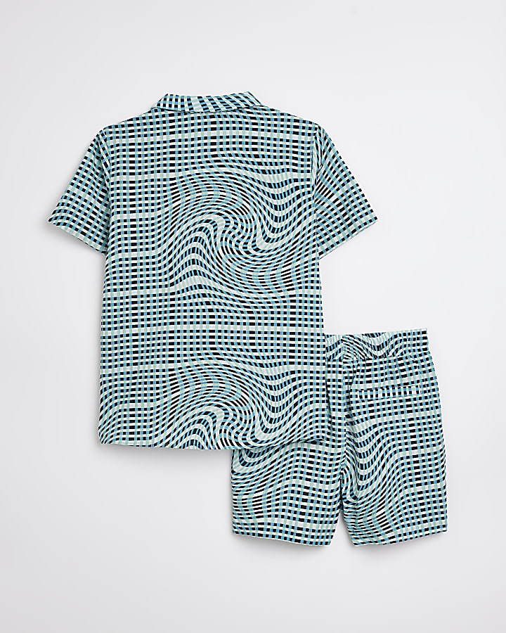 Boys blue print shirt and shorts outfit