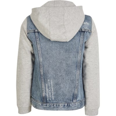 blue hooded denim jacket