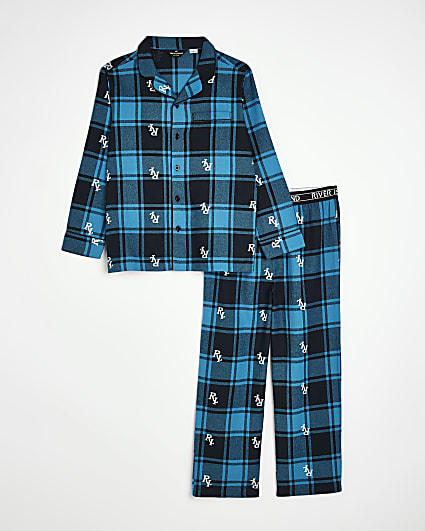 Boys Blue RI monogram Check Pyjamas