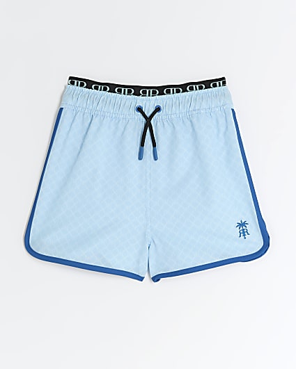 Boys blue RI monogram swim shorts