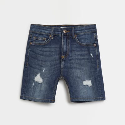 Boys blue ripped denim shorts | River Island