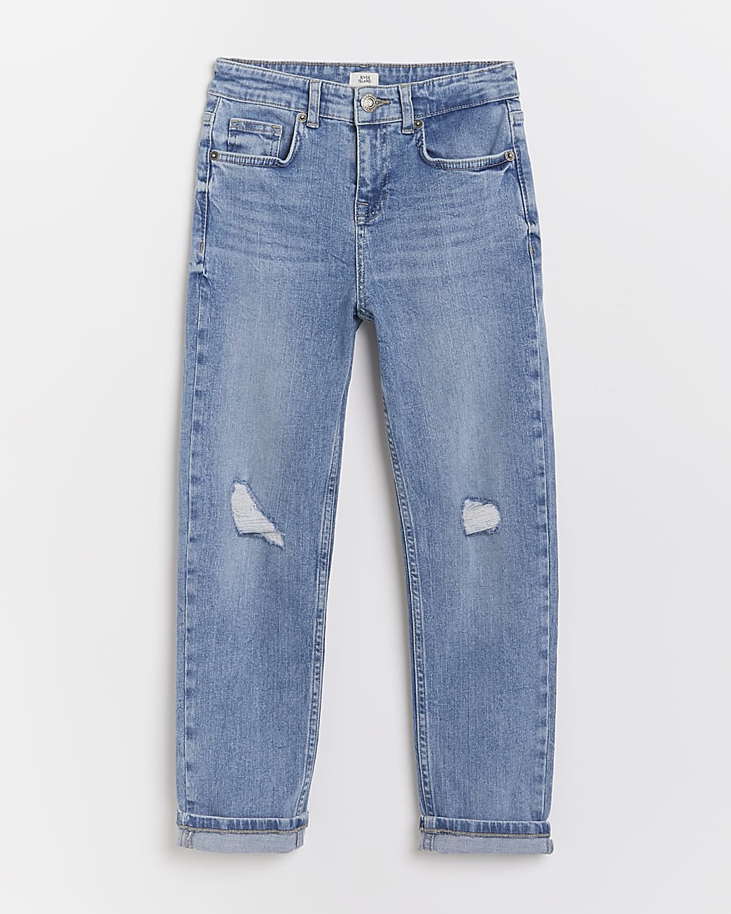 Boys blue ripped regular fit jeans
