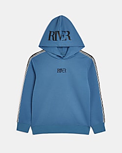 Boys blue taped 'river' printed hoodie