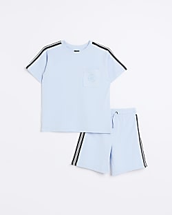 Boys Blue Taped T-shirt and Shorts Set