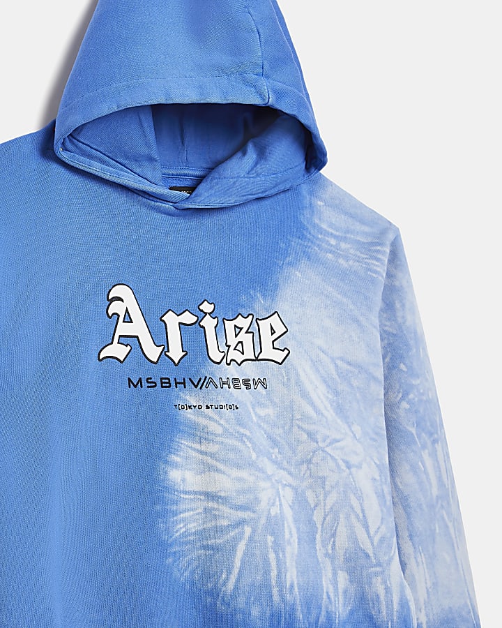 Boys blue tie dye graphic print hoodie