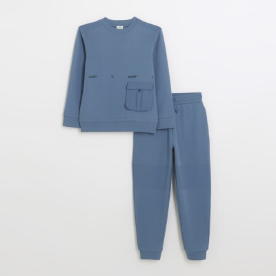 Boys blue utility sweatshirt and joggers set River Island