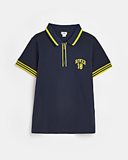 Boys Blue Varsity Zip Polo Shirt