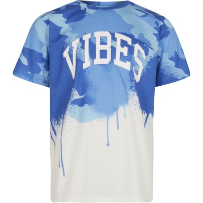 Boys blue 'Vibes' drip t-shirt | River Island