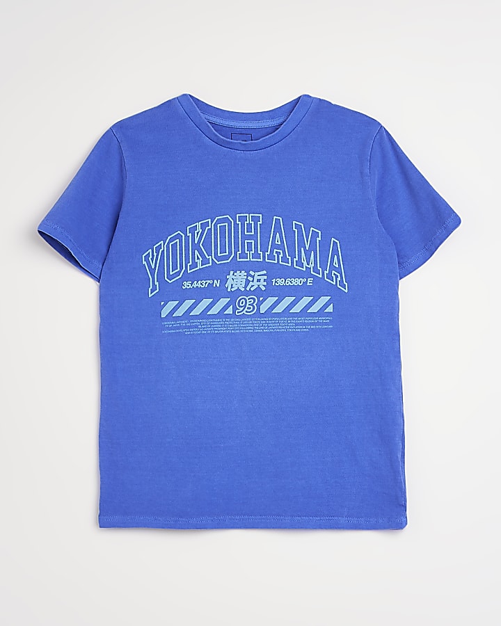 Boys blue 'Yokohama' print t-shirt