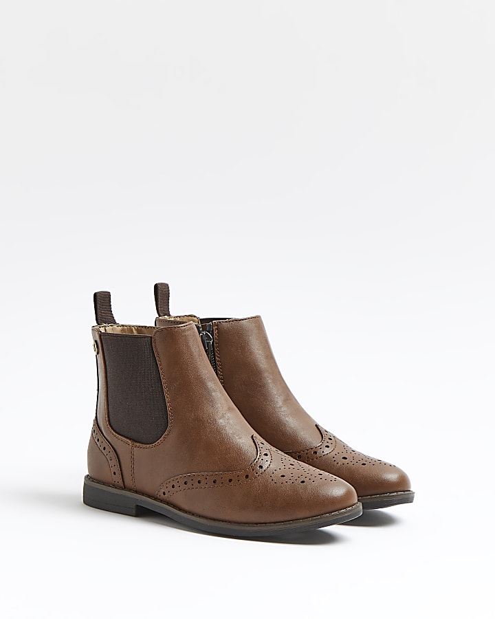 Boys brown brogue chelsea boots