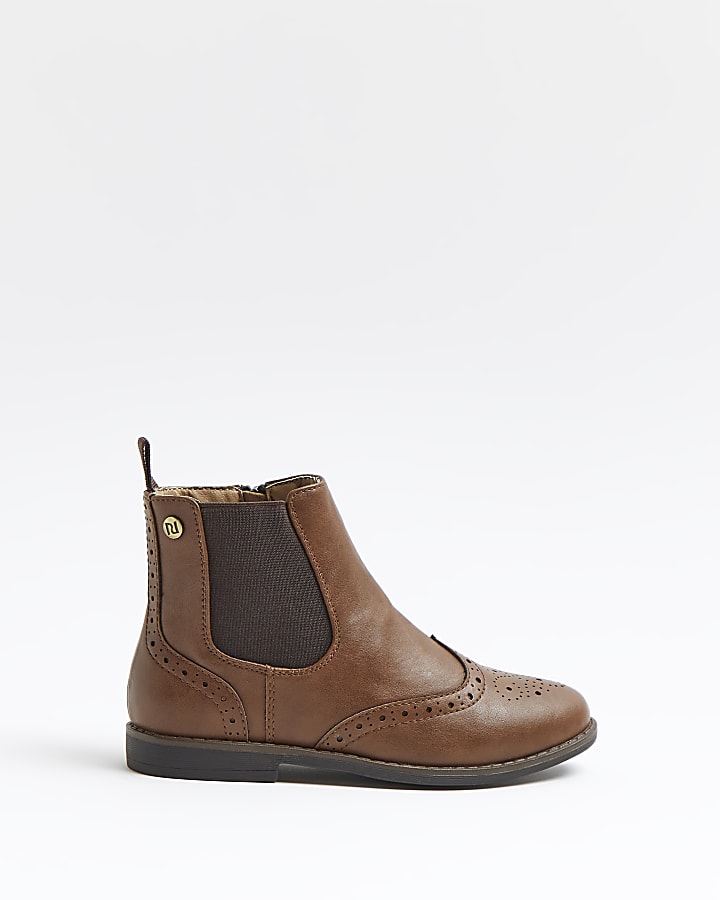 Boys brown brogue chelsea boots