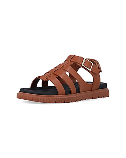 360 degree animation of product Boys brown caged sandals frame-0