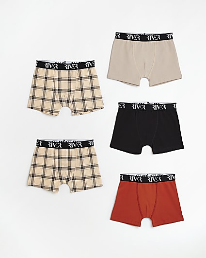Boys brown check boxers 5 pack
