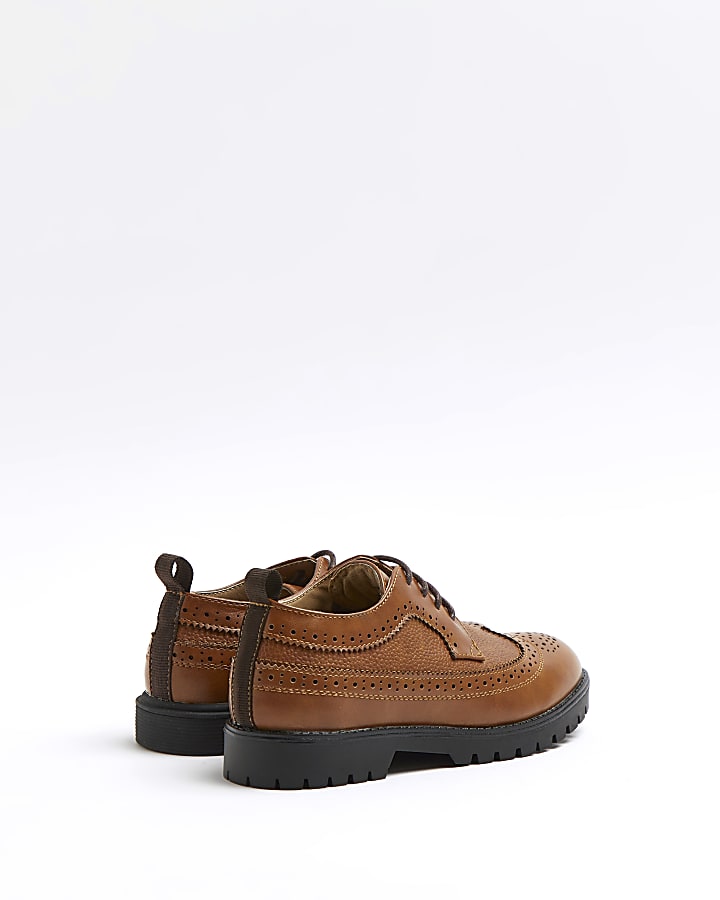 Boys brown chunky lace up brogue shoes