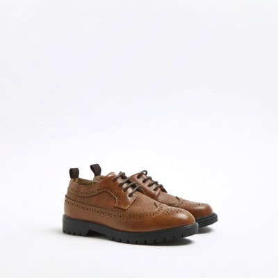 Boys brown chunky lace up brogue shoes