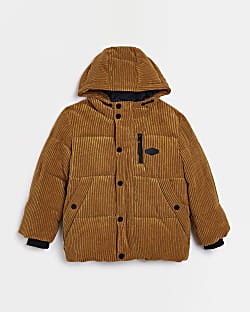 Boys Brown CORD hooded PUFFER coat