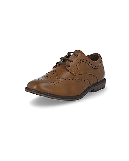 360 degree animation of product Boys brown embossed lace-up brogues frame-0