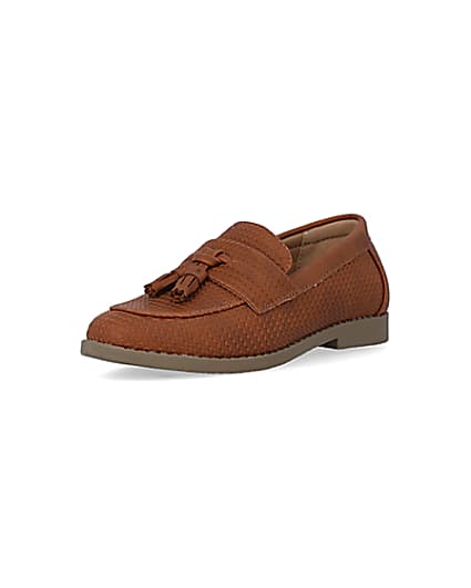 360 degree animation of product Boys Brown Embossed Loafer frame-0