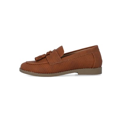360 degree animation of product Boys Brown Embossed Loafer frame-3