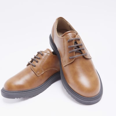 Boys brown faux leather lace up shoes
