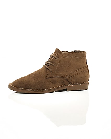 360 degree animation of product Boys brown faux suede desert boots frame-1