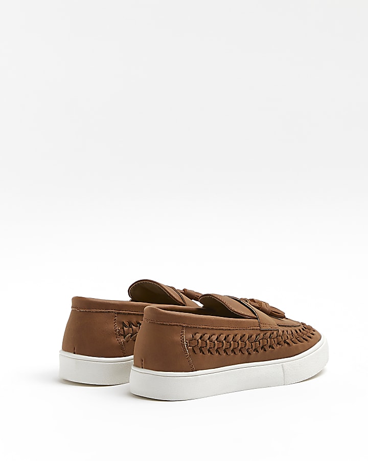 Boys brown hybrid weave loafers