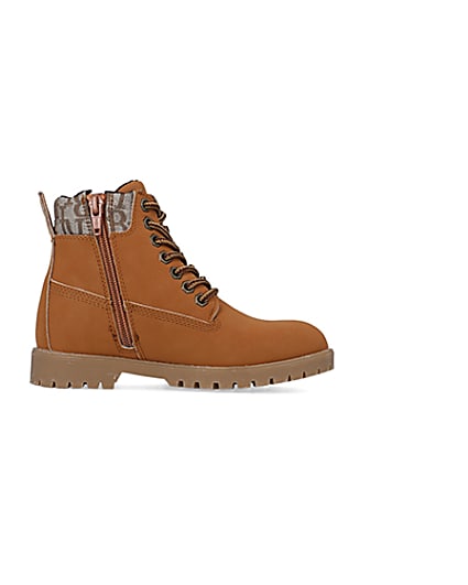360 degree animation of product Boys Brown Jacquard lace up Ankle Boots frame-15