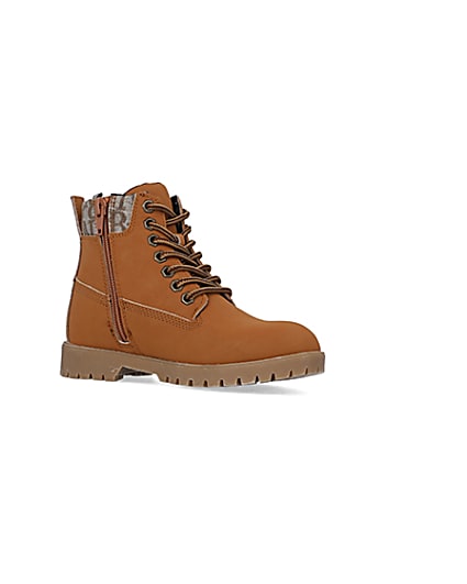 360 degree animation of product Boys Brown Jacquard lace up Ankle Boots frame-17