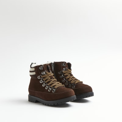Boys brown knit hiker boots