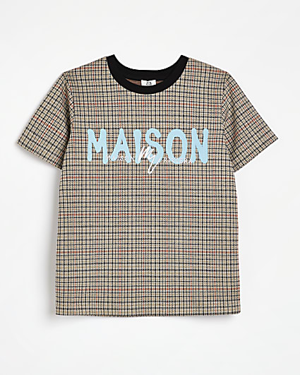 Boys Brown Maison Riviera Check t-shirt