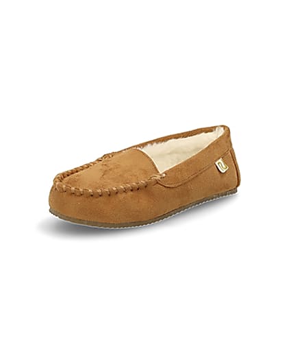 360 degree animation of product Boys brown moccasin slippers frame-0