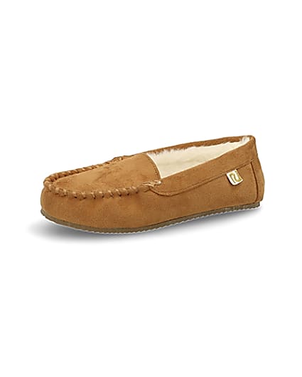360 degree animation of product Boys brown moccasin slippers frame-1