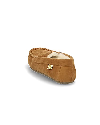 360 degree animation of product Boys brown moccasin slippers frame-7