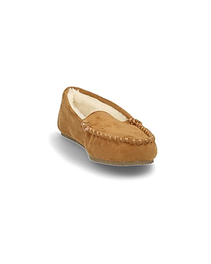 360 degree animation of product Boys brown moccasin slippers frame-19