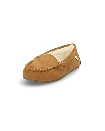 360 degree animation of product Boys brown moccasin slippers frame-23