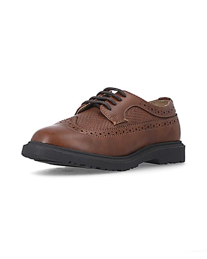 360 degree animation of product Boys brown Pu lace up brogue shoes frame-0