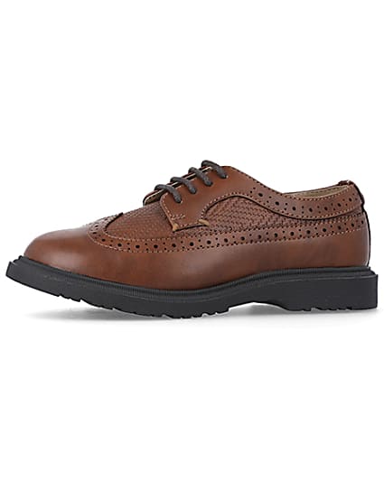 360 degree animation of product Boys brown Pu lace up brogue shoes frame-2